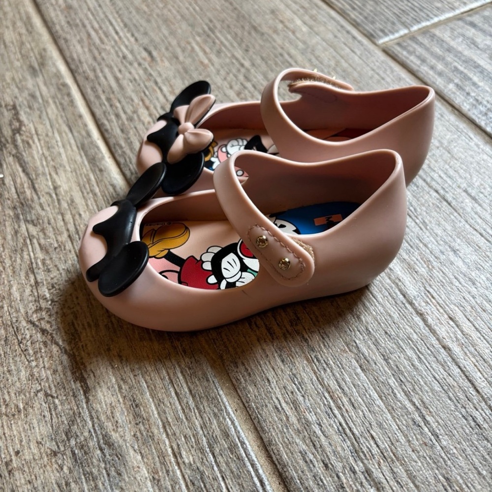 Mini Melissa Minnie & Mickey Mary Jane Rubber Shoes with Velcro Girls Size 6 - Picture 4 of 6